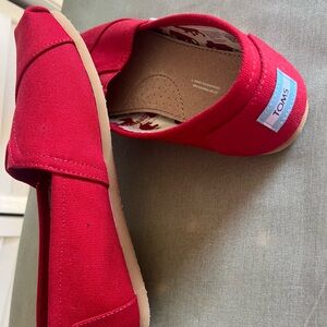 TOMS Red Canvas Slip-On Shoes